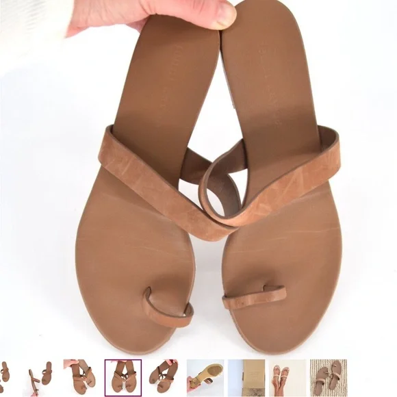 Jenni Kayne Oiled Leather Strap Sandals Toe Post Flats in Tan Women's 38 US 7.5 - Picture 5 of 6